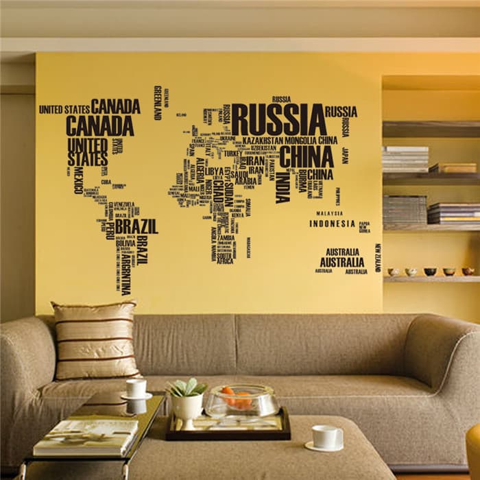 Decal dán tường bản đồ tên các nước to hiệu Zooyoo