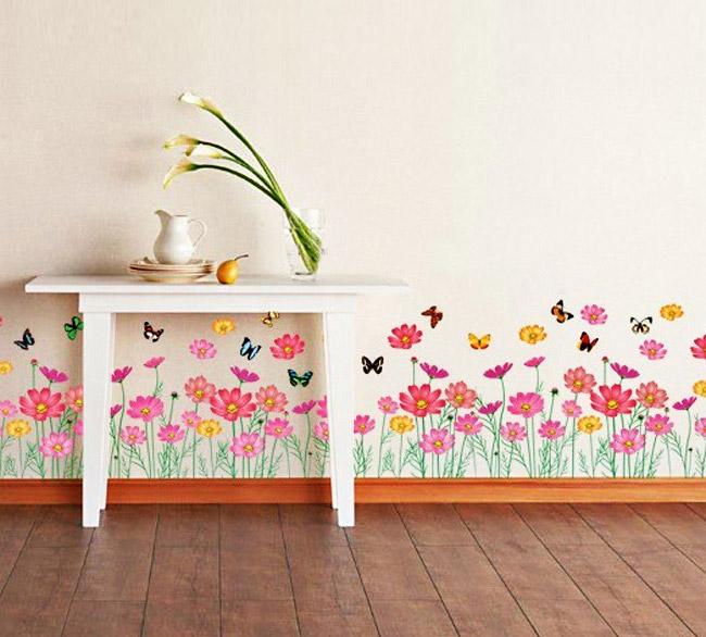 Decal dán chân tường hoa cúc hồng to