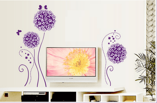 Decal dán tường hoa tím và bướm