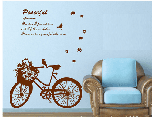 Decal dán tường xe đạp nâu