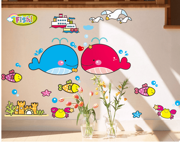 Decal dán tường đôi cá voi