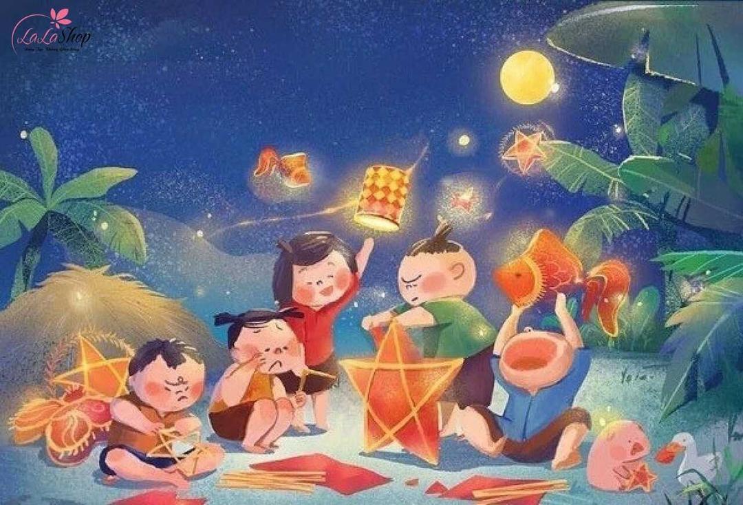 Tranh vẽ trung thu mộc mạc đáng yêu