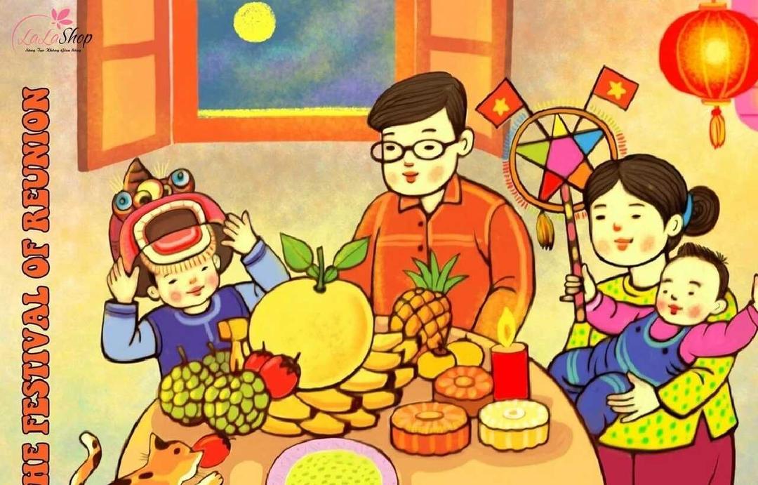 Hình vẽ gia đình đón tết trung thu