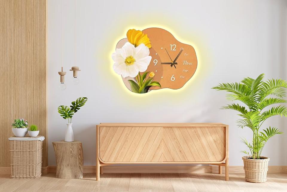 Tranh Đồng Hồ Đèn Led Tráng Gương Pha Lê Hoa Nghệ Thuật