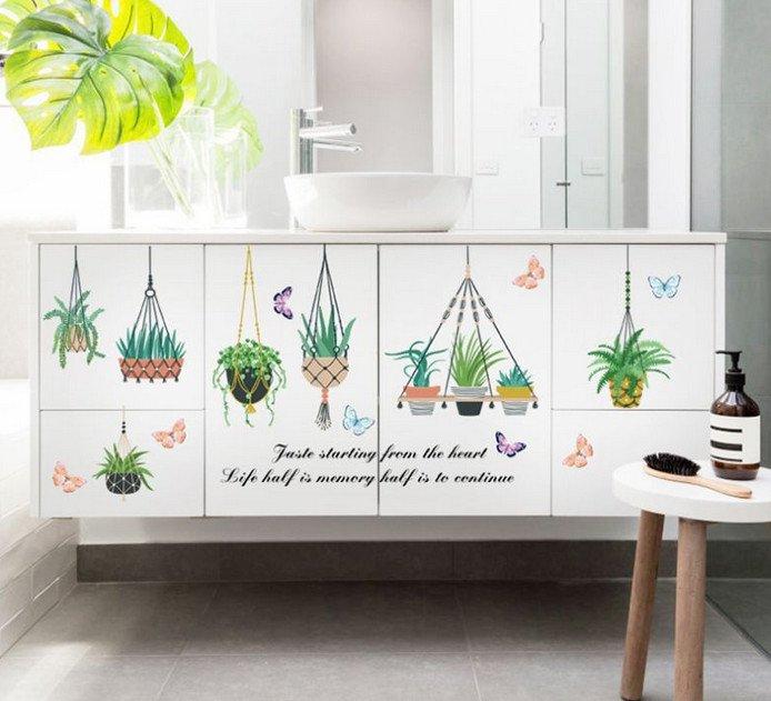 Decal dán tường các chậu cây xanh