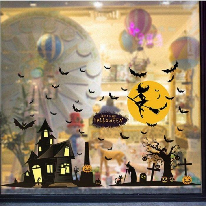 Decal dán tường halloween thành phố bóng đêm