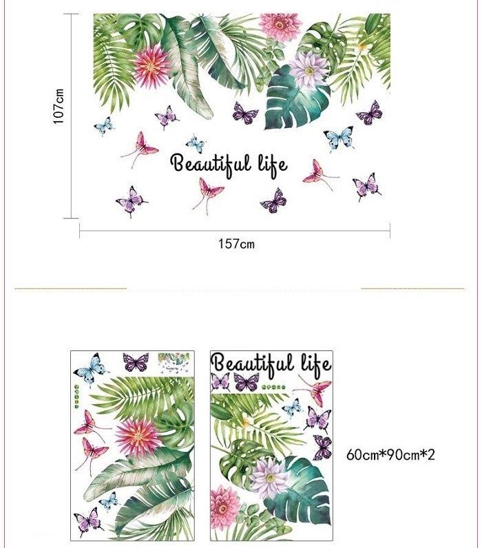 Decal dán tường giàn lá xanh và bướm