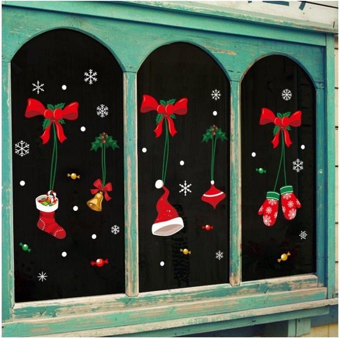 Decal trang trí noel nơ đỏ găng tay
