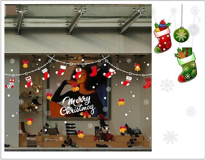 Decal trang trí noel dây treo tất đỏ chuông vàng