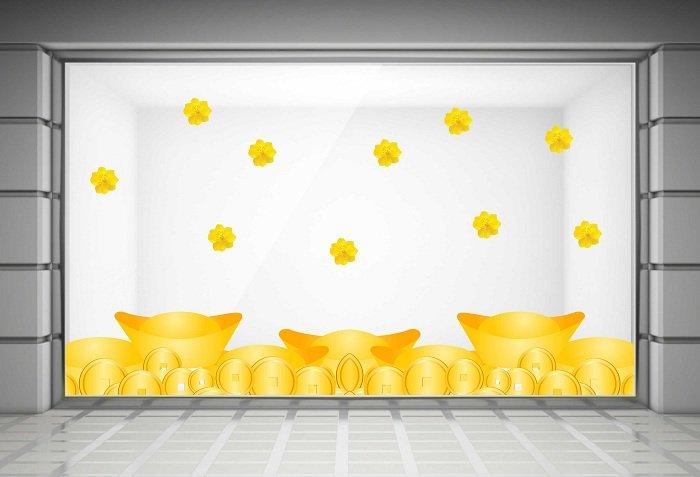 Decal trang trí tết thỏi vàng phát tài
