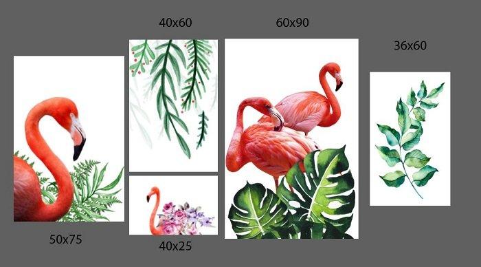 Tranh treo tường hạc hồng và lá xanh