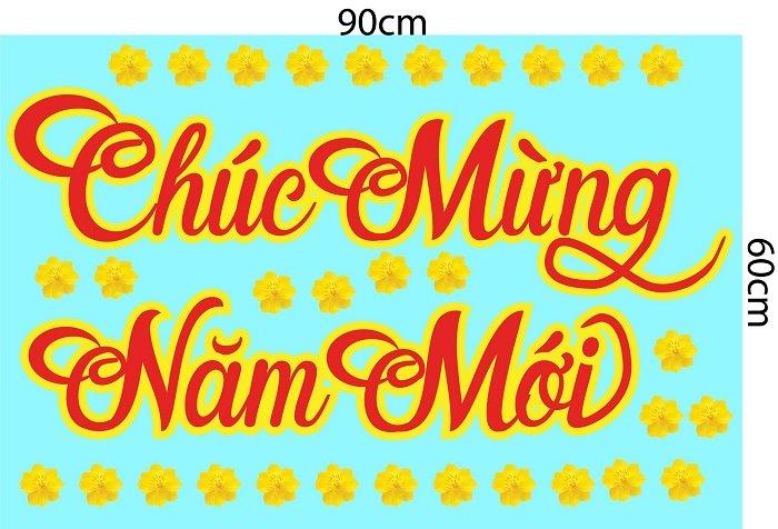 decal trang trí tết chúc mừng năm mới với hoa mai vàng