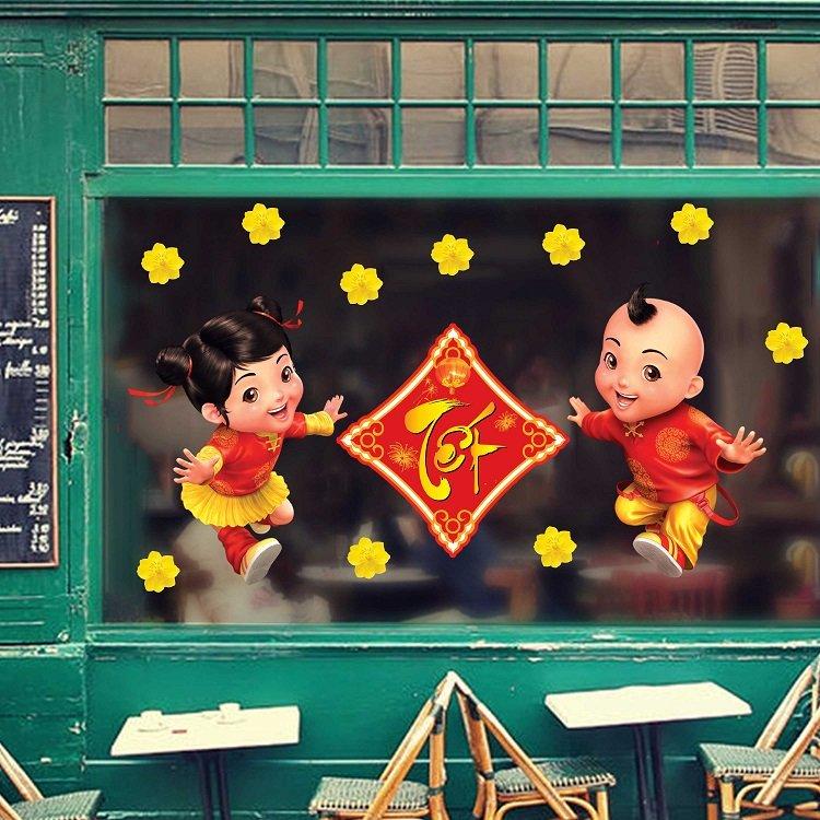 Decal trang trí tết bé và tết