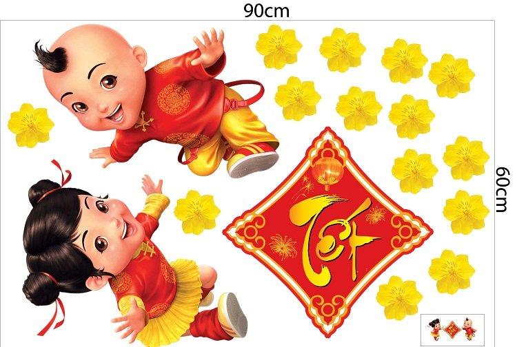 Decal trang trí tết bé và tết