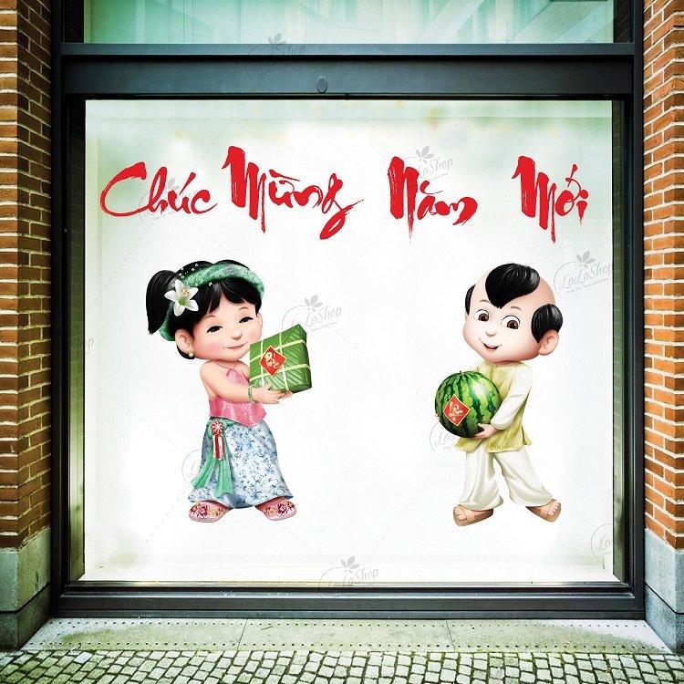 Decal Bánh Chưng Xanh Bên Dưa Hấu Đỏ