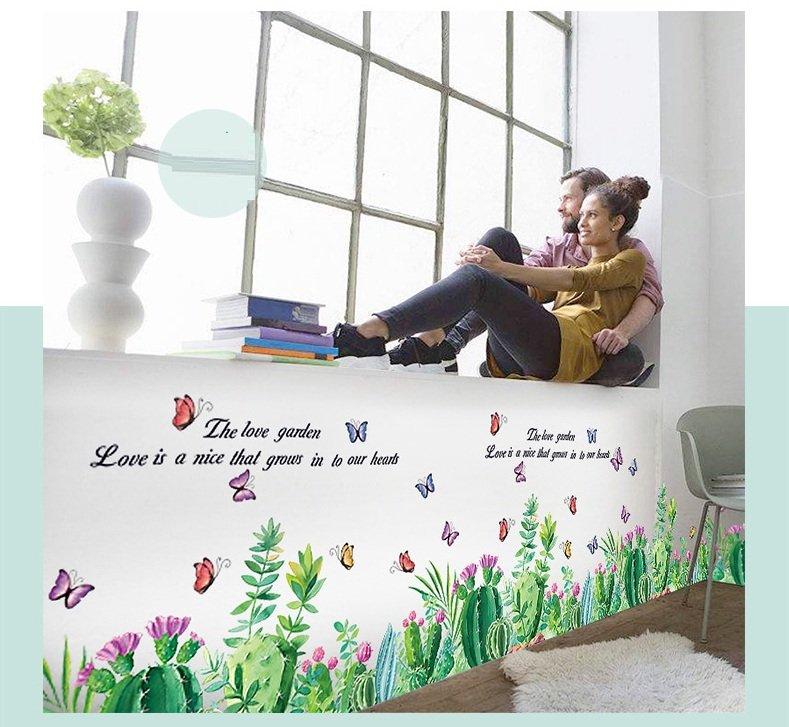 Decal dán chân tường khu vườn xương rồng