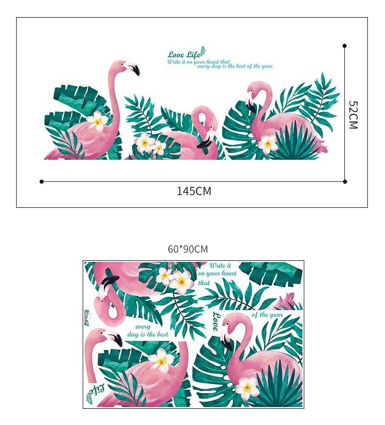 Decal dán tường hồng hạc và lá xanh