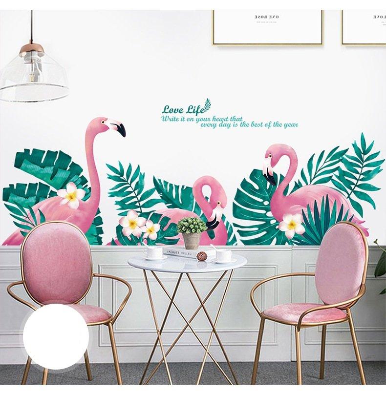 Decal dán tường hồng hạc và lá xanh