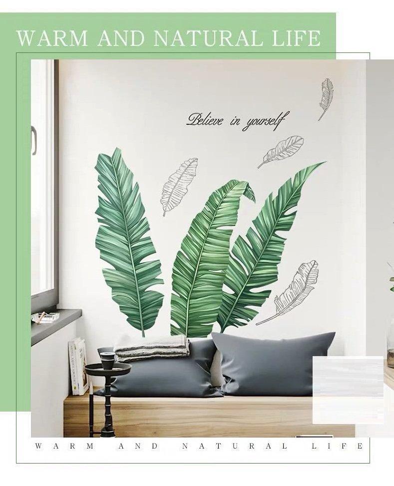 Decal dán tường lá xanh tươi mát