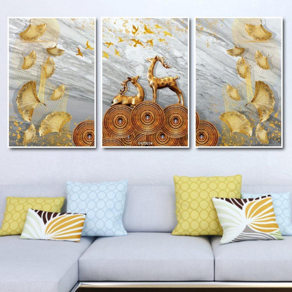 Tranh Canvas Treo Tường Hươu Hoa Tài Lộc