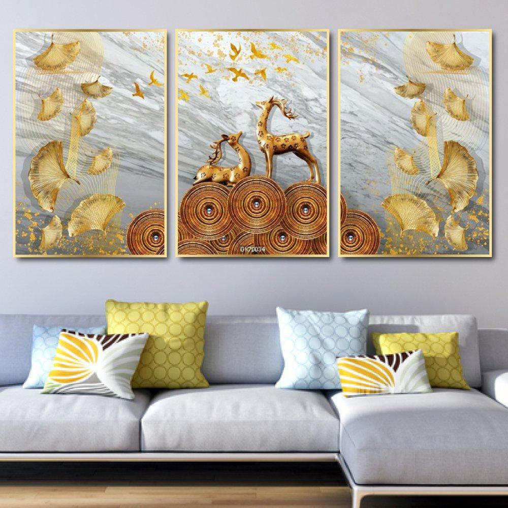Tranh Canvas Treo Tường Hươu Hoa Tài Lộc