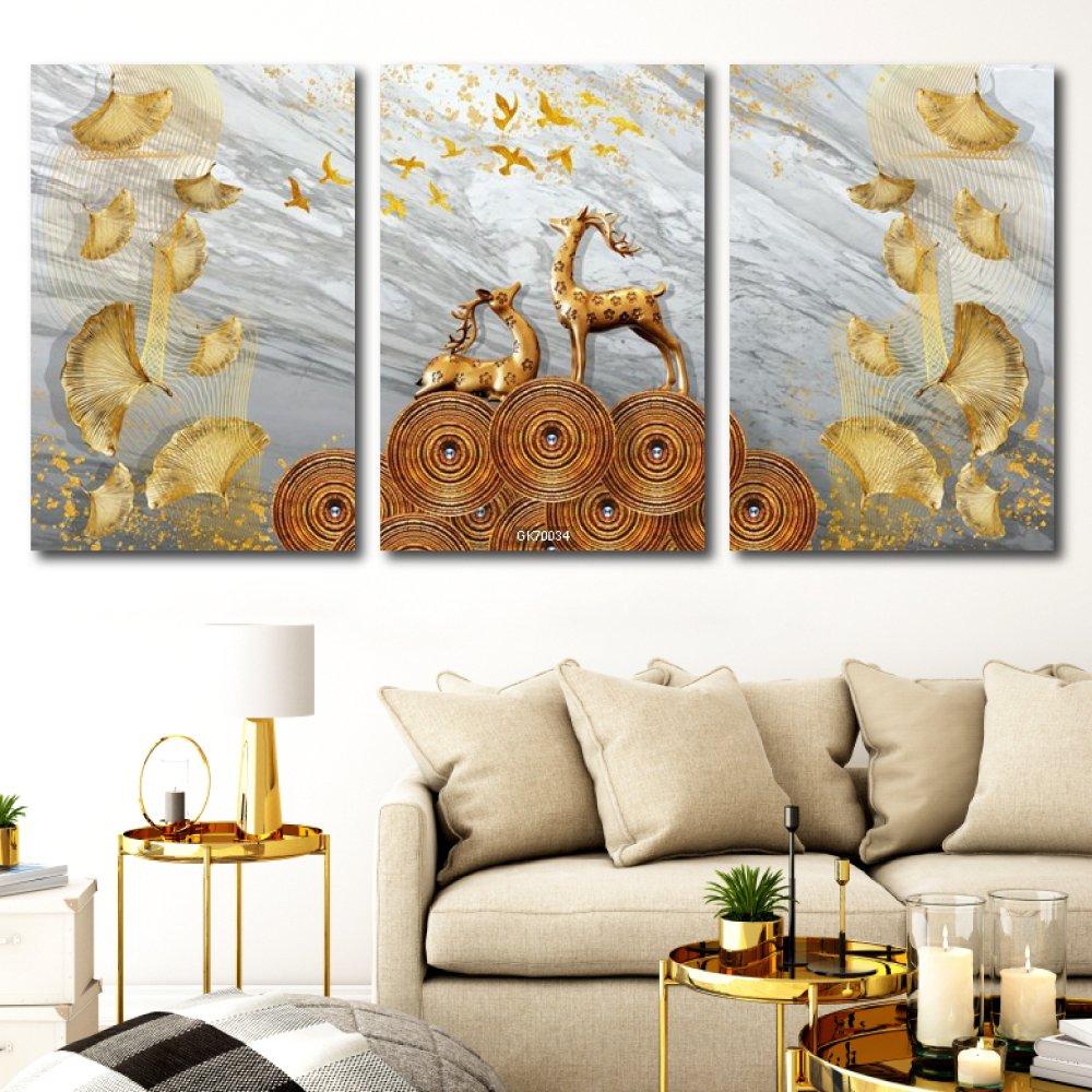 Tranh Canvas Treo Tường Hươu Hoa Tài Lộc