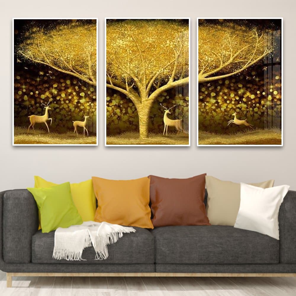 tranh treo tường nai vàng và cây vàng lộng lẫy