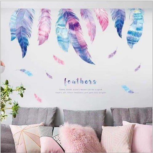 Decal dán tường lông vũ sắc màu