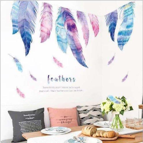 Decal dán tường lông vũ sắc màu