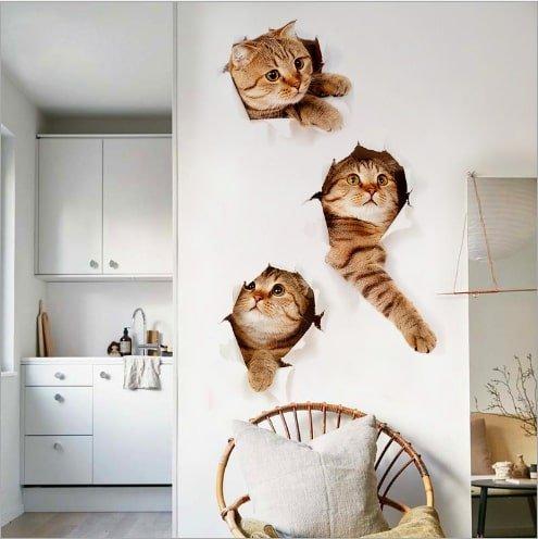 Decal dán tường 3d bé mèo