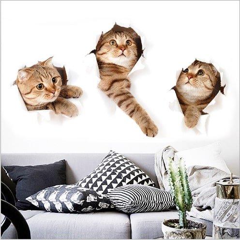 Decal dán tường 3d bé mèo