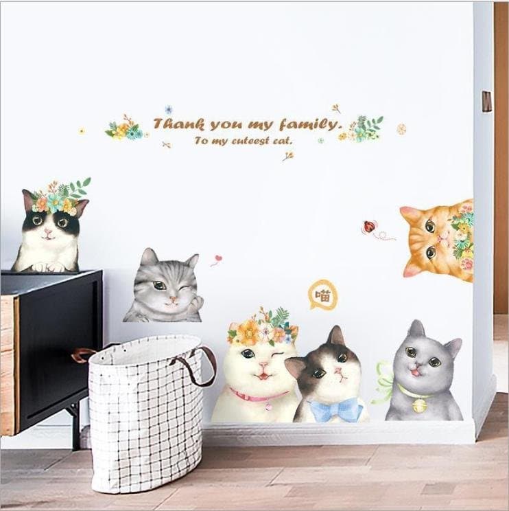 Decal dán tường gia đình mèo