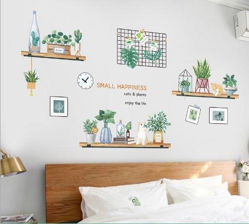 Decal dán tường góc kệ gỗ