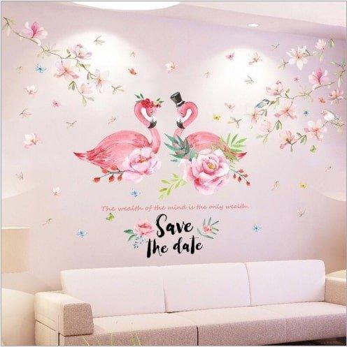 Decal dán tường hồng hạc tình yêu