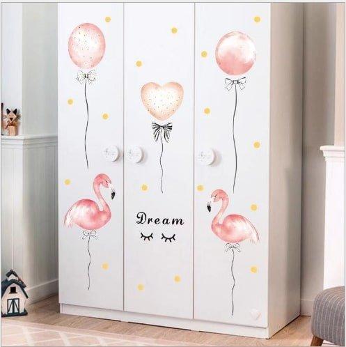 Decal dán tường hồng hạc và bong bóng