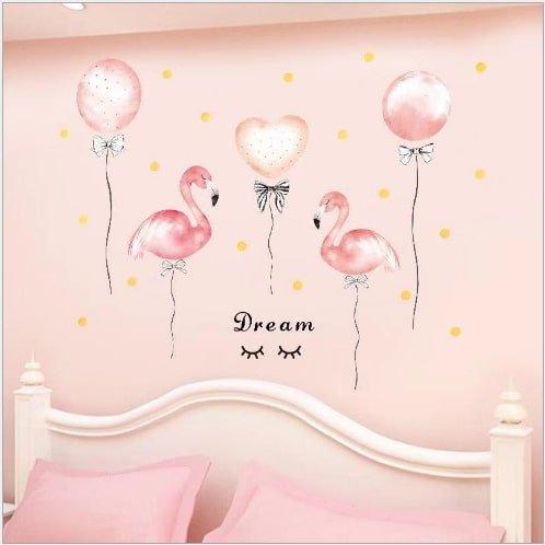 Decal dán tường hồng hạc và bong bóng
