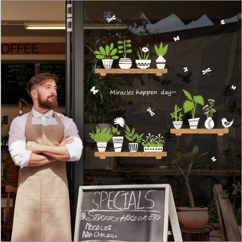Decal dán tường kệ cây xanh