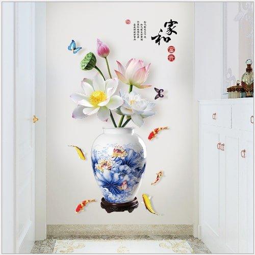 Decal dán tường lọ hoa sen