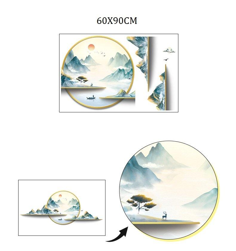Decal dán tường cảnh sông núi 3d