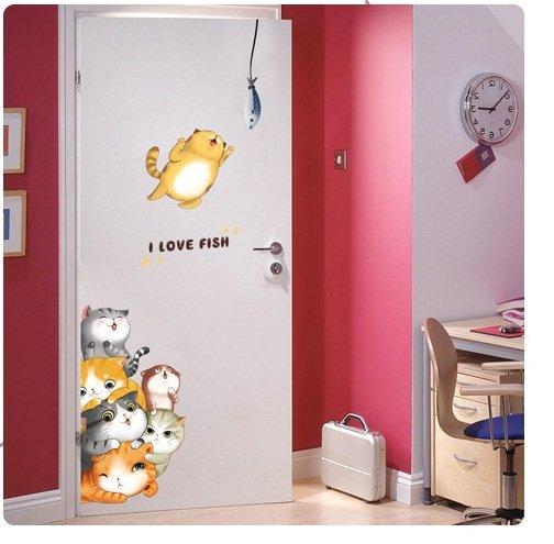 Decal dán tường đàn mèo dễ thương
