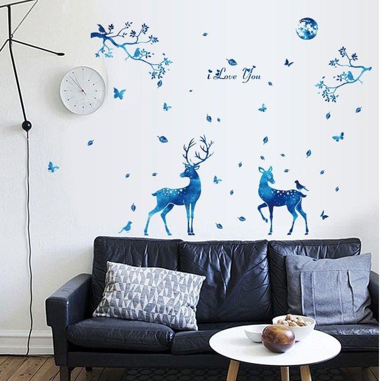 Decal dán tường đôi hươu giữa rừng đêm