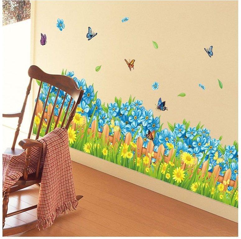 Decal dán tường hoa xanh chen sắc vàng