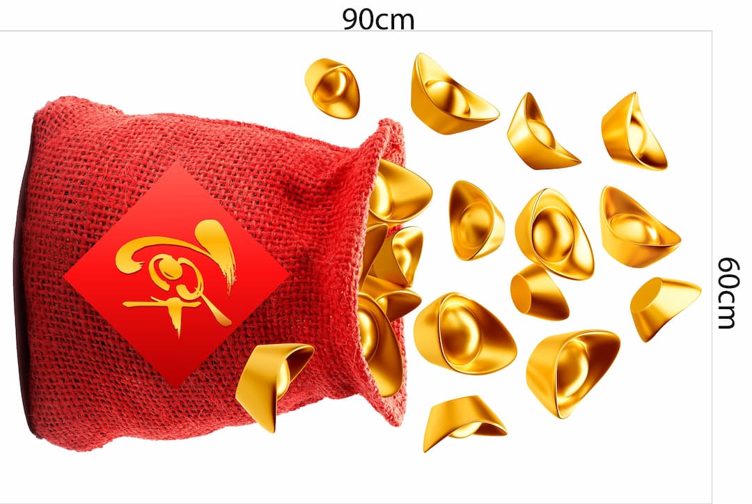 Decal trang trí tết túi tiền vàng 2021