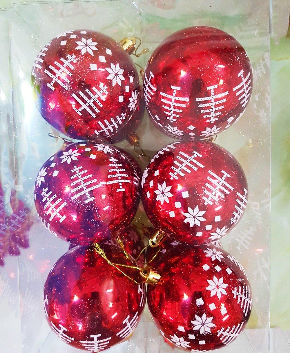 Đồ trang trí noel hộp quả châu đỏ họa tiết noel