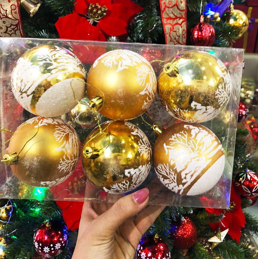 Đồ trang trí noel hộp quả châu vàng họa tiết size 8cm
