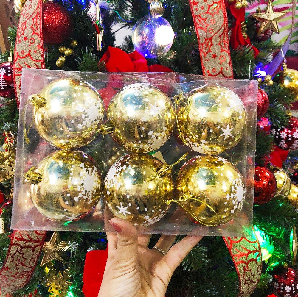 Đồ trang trí noel hộp quả châu vàng họa tiết size 8cm