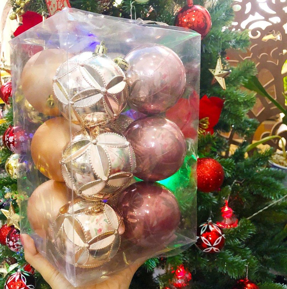 Đồ trang trí noel bộ 12 quả châu cao cấp size 8cm