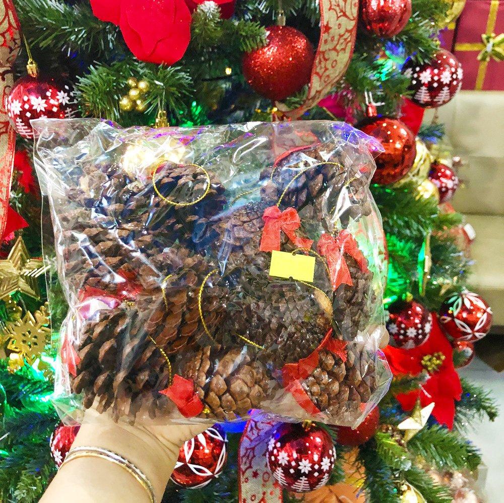 Đồ trang trí noel hộp quả thông nâu