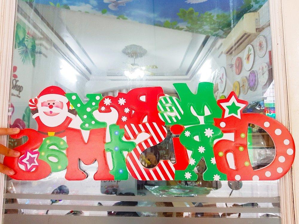 Đồ trang trí noel hình dán 2 mặt dây treo merry christmas