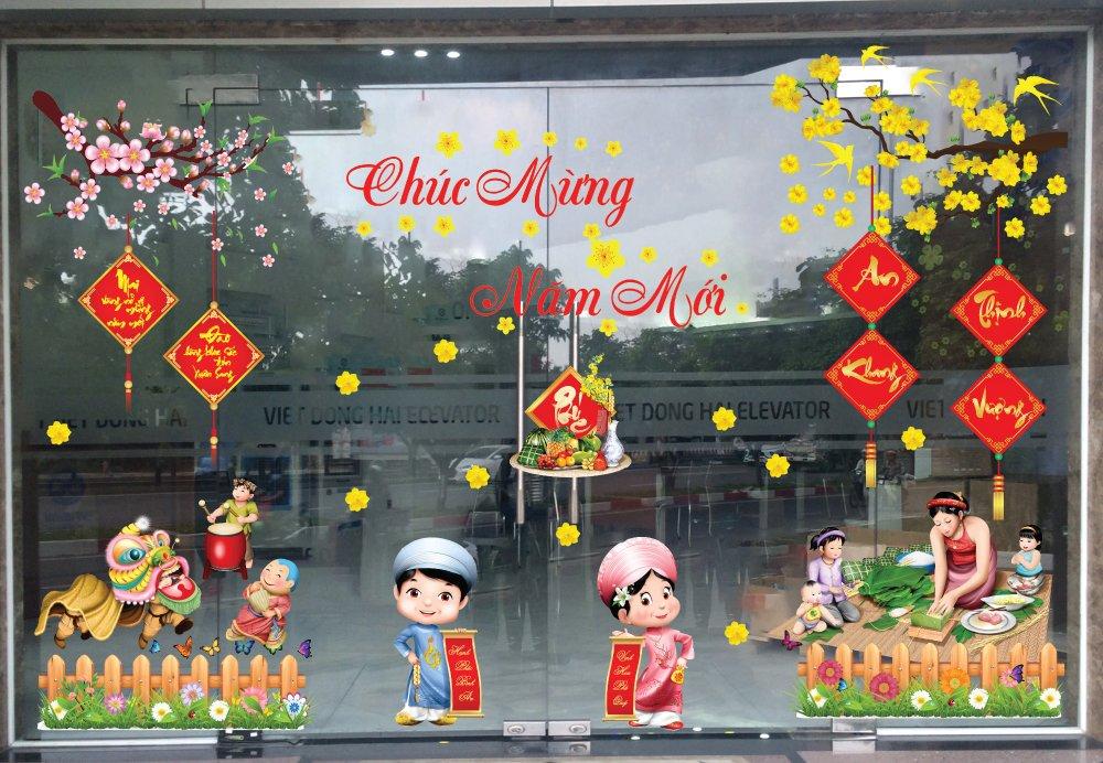 Combo decal trang trí cửa kính ngày tết 4 2021